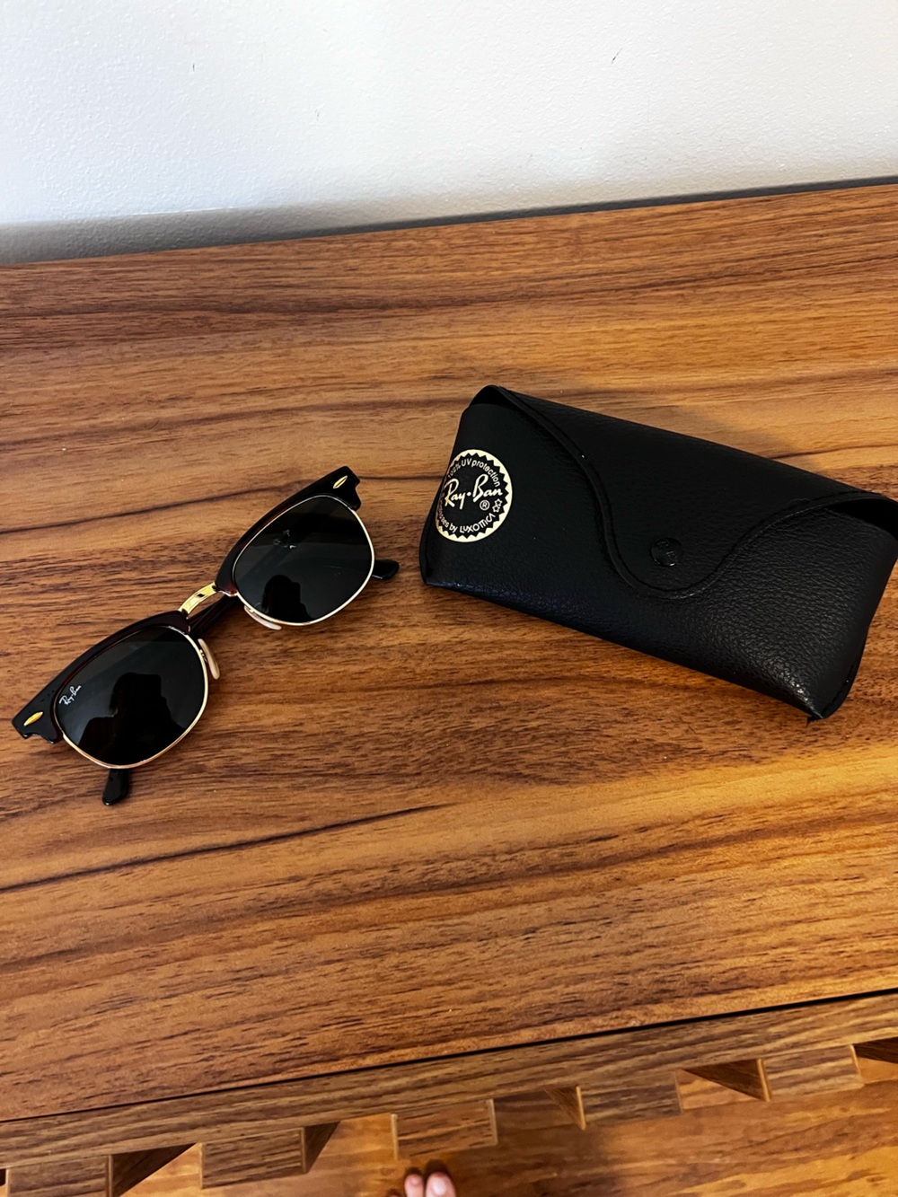 Ray-Ban Black and Gold Clubround Sunglasses